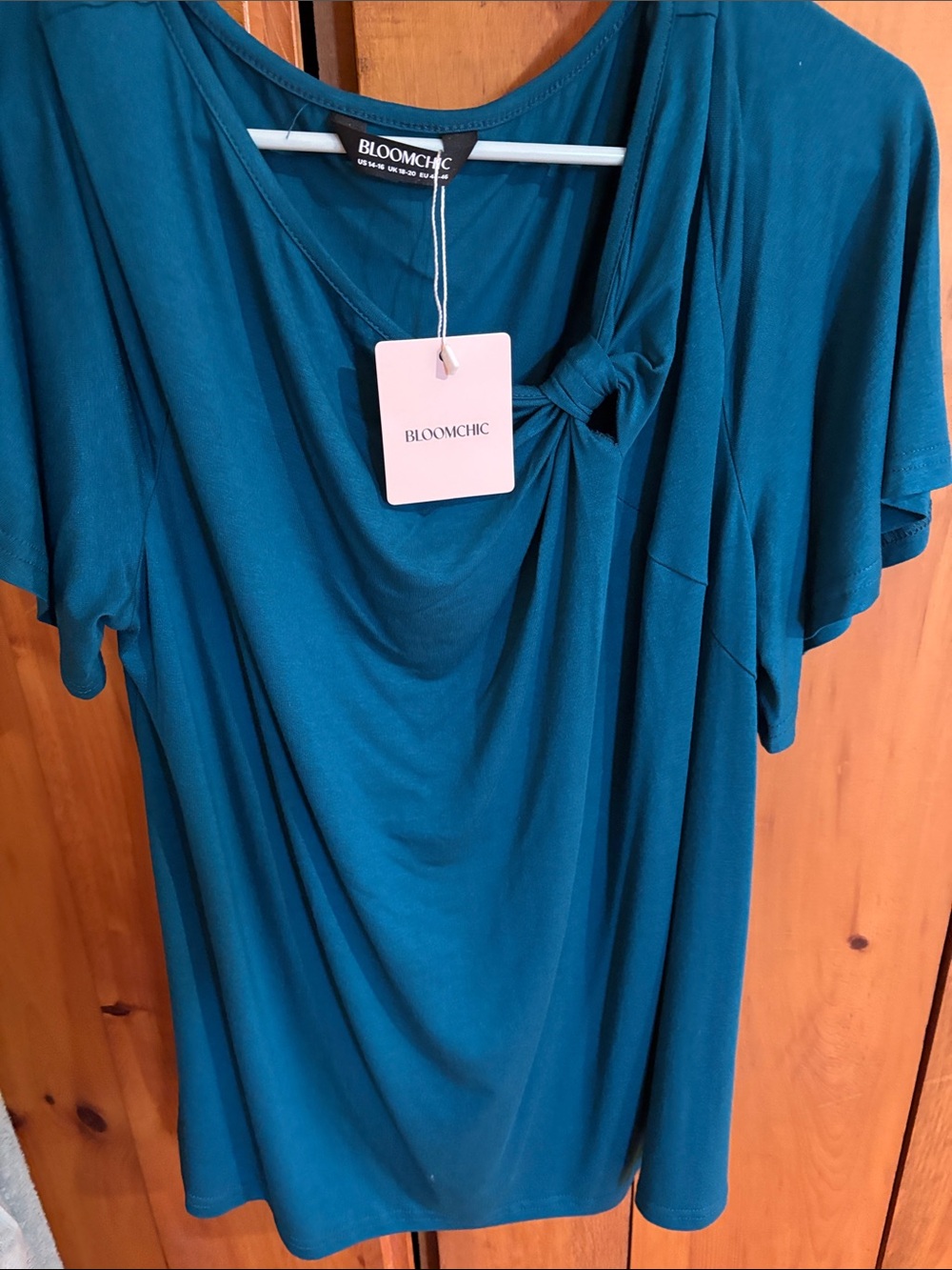 BloomChic Teal Short-Sleeve Drape Top with Knot Detail - Picture 3 of 4